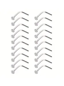 20 Piece L-Shape Stainless Steel Rhinestone Nose Studs, Nose Piercing Kit, Unisex Piercing Jewelry, Attractive Nose Rings for Men and Women, Nose Piercings Kit