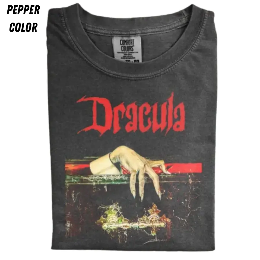 Vintage Dracula Horror Shirt, Classic Vampire Graphic Tee, Gothic Creepy Hand Coffin Scene T-shirt, Retro Halloween Aesthetic Tee, Spooky Movie Tee, Gift for Men, Gift for Women, Crew Neck T-shirt, Trending T-shirt