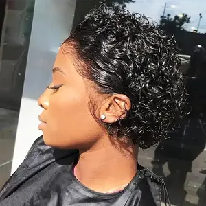 Pixie Cut Human Hair Wigs for Black Women13x4 Lace Frontal Wigs For Women Short Curly Bob Wigs 150% Density Real Natural Hairline Short Pixie Curly Wigs Natural Black Color