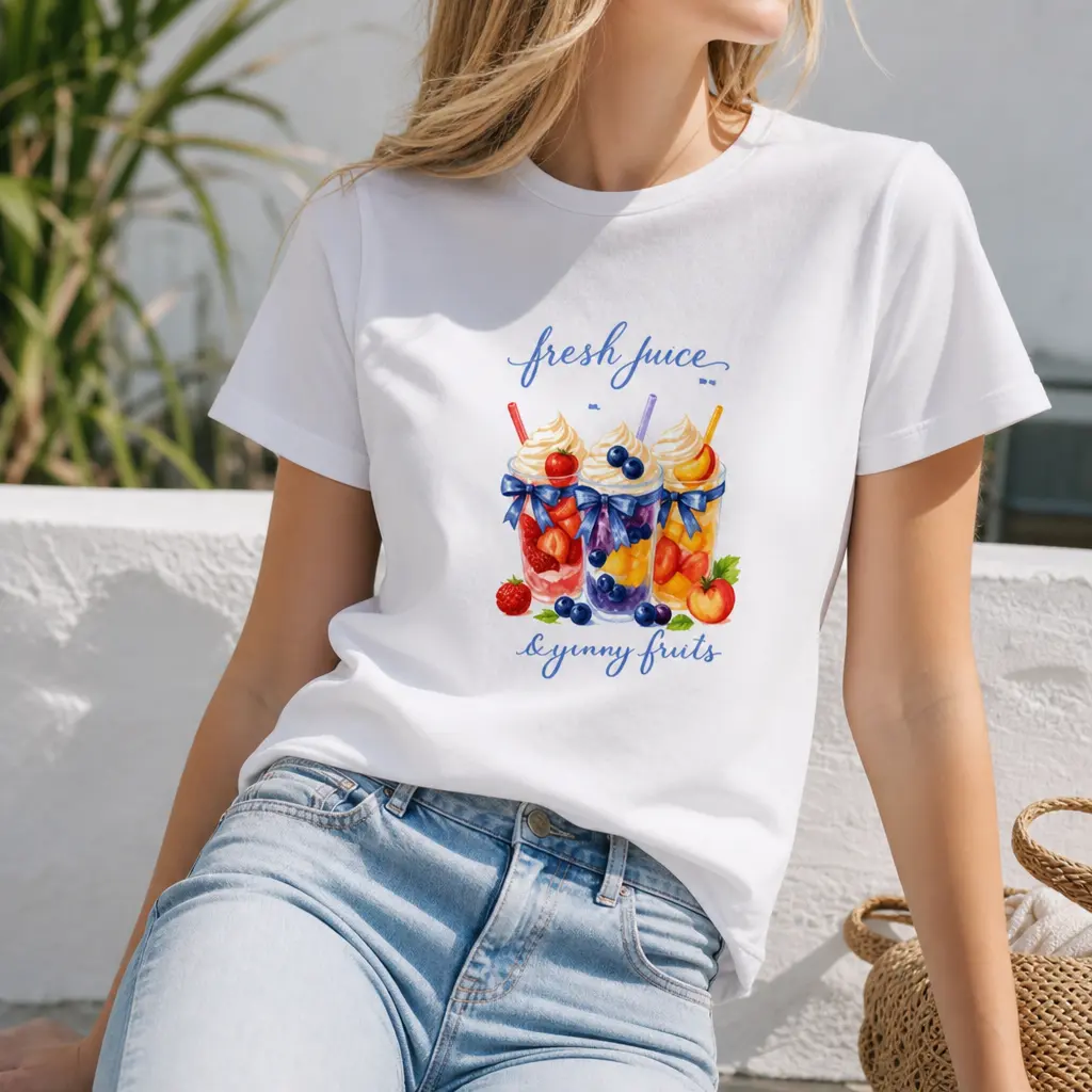 Women's Short-Sleeve Lightweight T-Shirt, Watercolor Fresh Juice-Fruit Graphic Tee, Summer Beach Outfit, Cute Matching Party Gift for Girls Fruit Lovers (Festive & Party Supplies Category), Shortsleeve