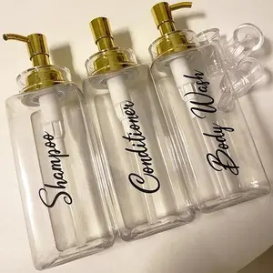 Chill Room Accessories, 3pcs Square 500ml Refillable Empty Pump Bottle, Press Soap Liquid Dispenser, Shampoo Conditioner Dispenser, Portable Lotion Shampoo Shower Gel Subpackage Container For Home Bathroom And Travel