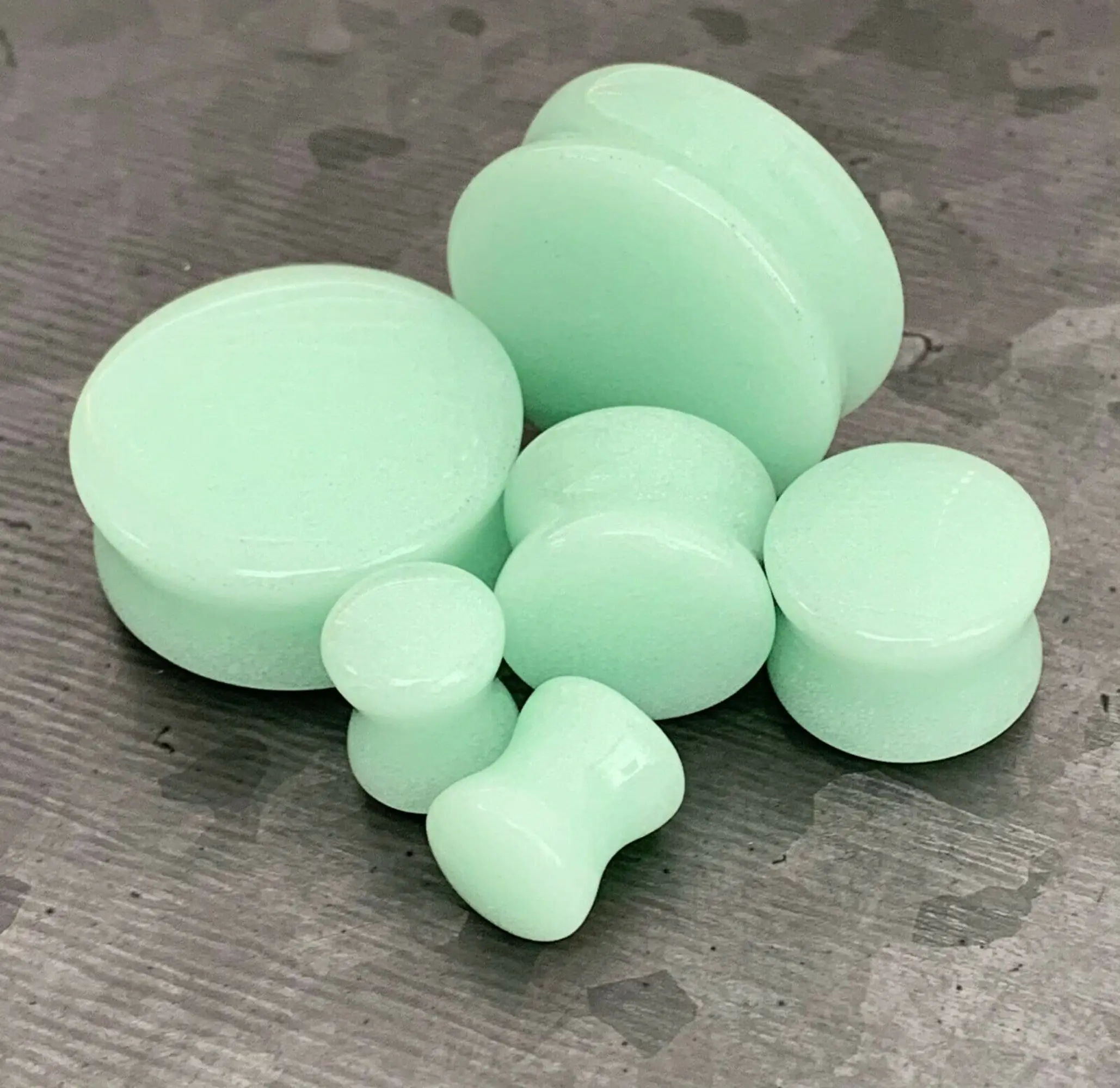 PAIR of Beautiful Glow in the Dark Moonstone Double Flare Stone Plugs - Gauges 2g (6mm) up to 1" (25mm)
