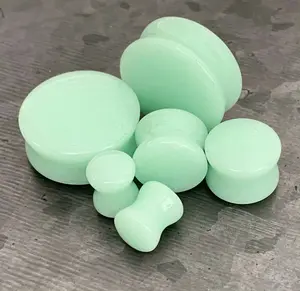 PAIR of Beautiful Glow in the Dark Moonstone Double Flare Stone Plugs - Gauges 2g (6mm) up to 1" (25mm)