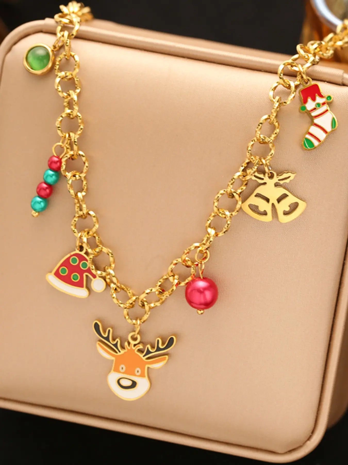 1Pcs Stainless Steel Christmas Reindeer Pendant Necklace For Women Fashion Neck Chain Handmade Jewelry Holiday Gift