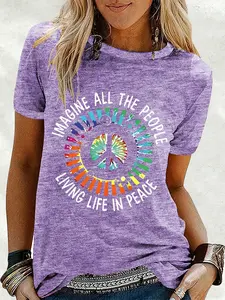 Women's short-sleeve T-shirts feature casual tie-dye hippie culture art prints with themes of love and peace. Designed for music and rock enthusiasts, these tops come in pink, blue, green, purple, and dark green, are comfortable, suitable for vacations
