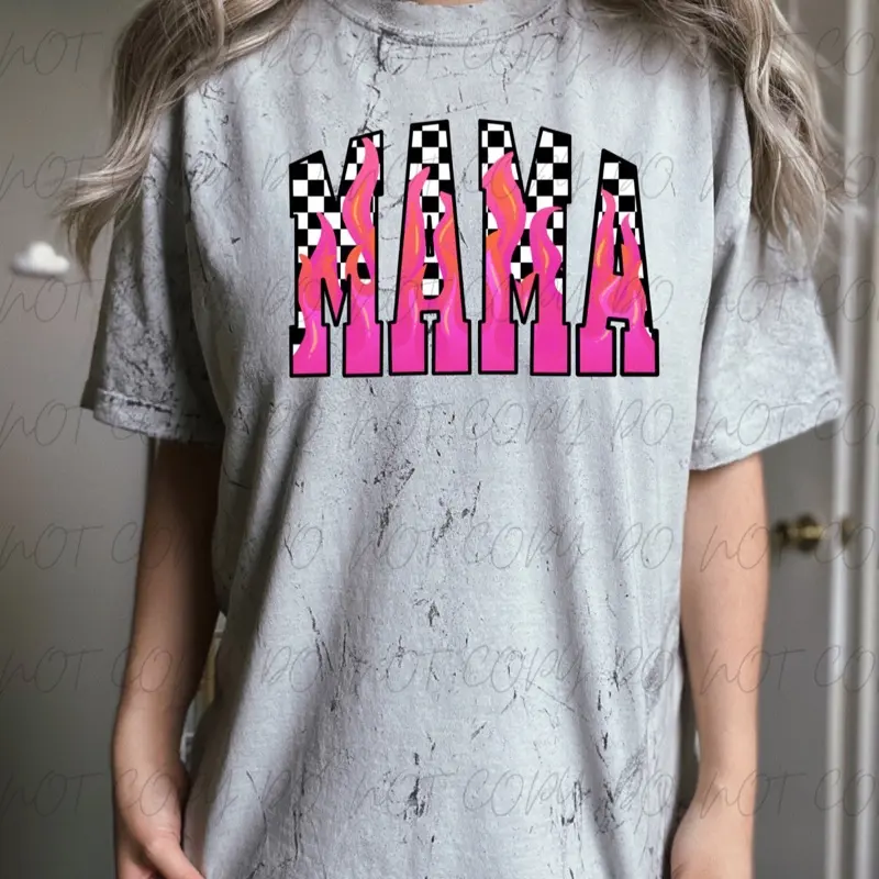 Checkered flame mama T-shirt