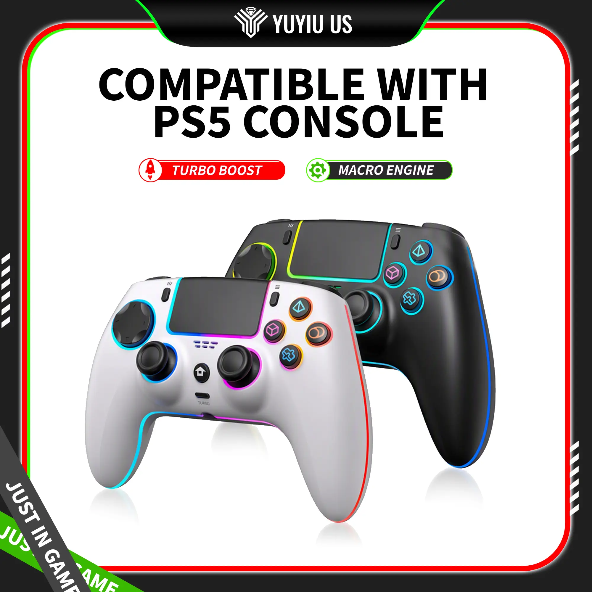 Wireless Macro Gamepad for PS5/Slim/Pro, Windows PC & Smartphone - PS5 Accessories, 3.5mm Audio Jack, Touchpad, 6-Axis Motion Control, Charging Cable Included, Black Custom Console Gaming Accessory