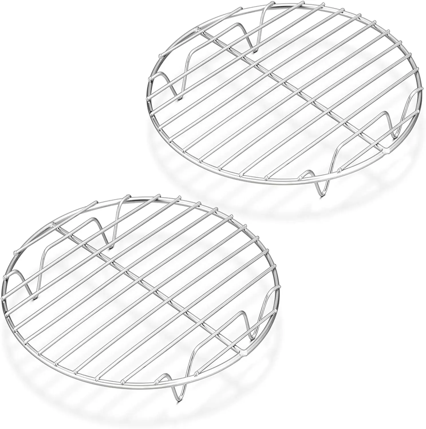 2 Pack 7.5 Inch Cooking Rack Round for Steaming Cooling, Silver, Stainless Steel Round Wire Rack for Baking Grilling, Roasting, Fits Air Fryer, Steamer Pot, Oven & Dishwasher Safe