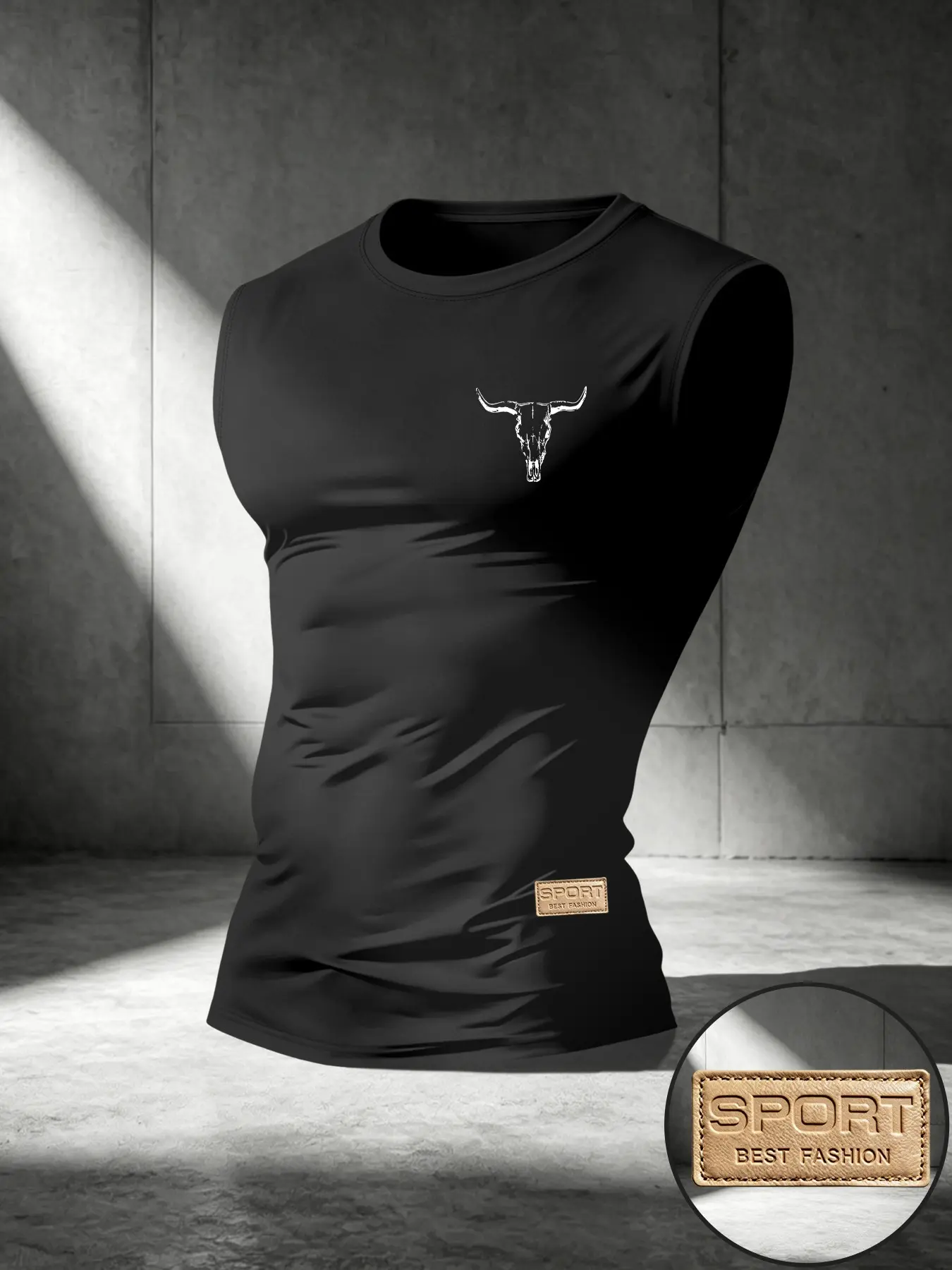 Men's Sleeveless Sports Activewear Vest T-Shirt, Fashion Sporty Bull Line Print, Daily Fitness & Casual Wear, Comfortable Sports Apparel, Athletic Tank Tops, Muscle Singlet