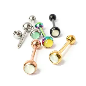 1pc Illuminating Stone Gem Tongue Ring Barbells Tounge Piercing Body Jewelry