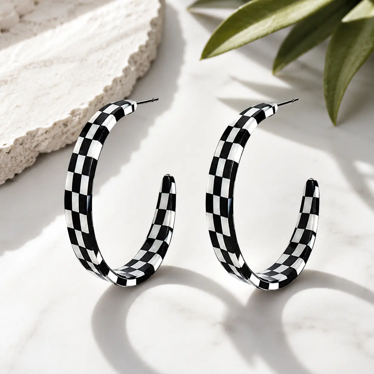 Blazin Roxx Black and White Checkered Hoop Earrings