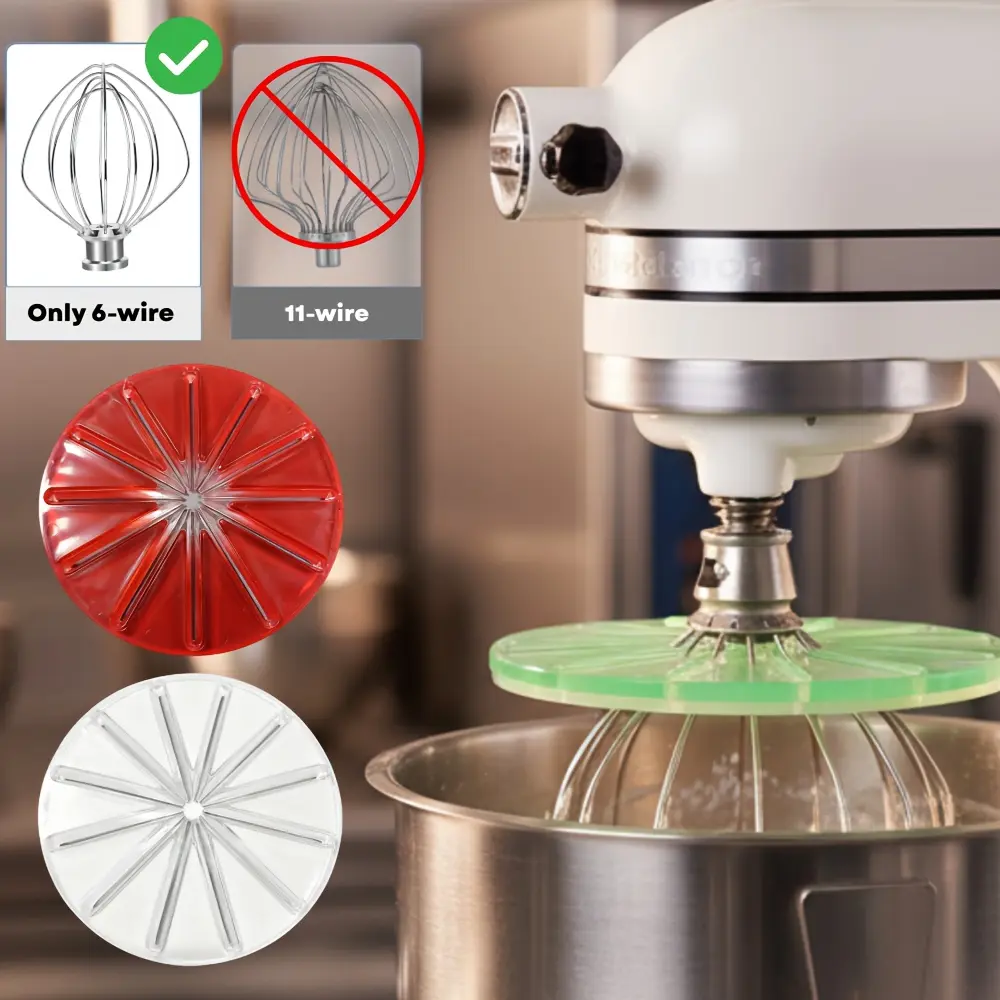 KitchenAid Compatible 6-Wire Whisk Splash Guard - Durable Plastic Anti-Splatter Baffle for 4.5qt & 5qt Tilt-Head Stand Mixers, Baking Mixing Head Accessory