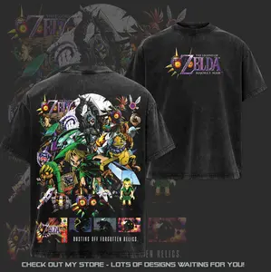 The Legend of Zelda: Majora's Mask Game Edition Double Printed Oversize Lightweight Acid Washed Tee - Hoodie, Zelda Fans, RPG Game Graphic Hoodie, Streetwear Unisex Oversize Gift for RPG Game, Summers Outfits, Gift for Zelda Fans