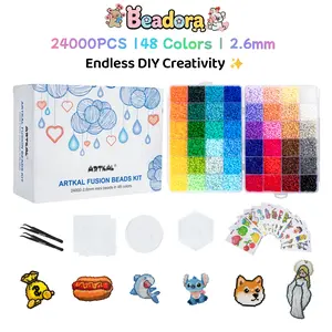 Beadora Mini Fuse Beads Kit 2.6mm – 24000 Melty Beads with 4 Pegboards, 2 Tweezers, 48 Patterns & 2 Large Ironing Papers, DIY Craft Kit for Kids, Birthday, Christmas & Holiday Gifts
