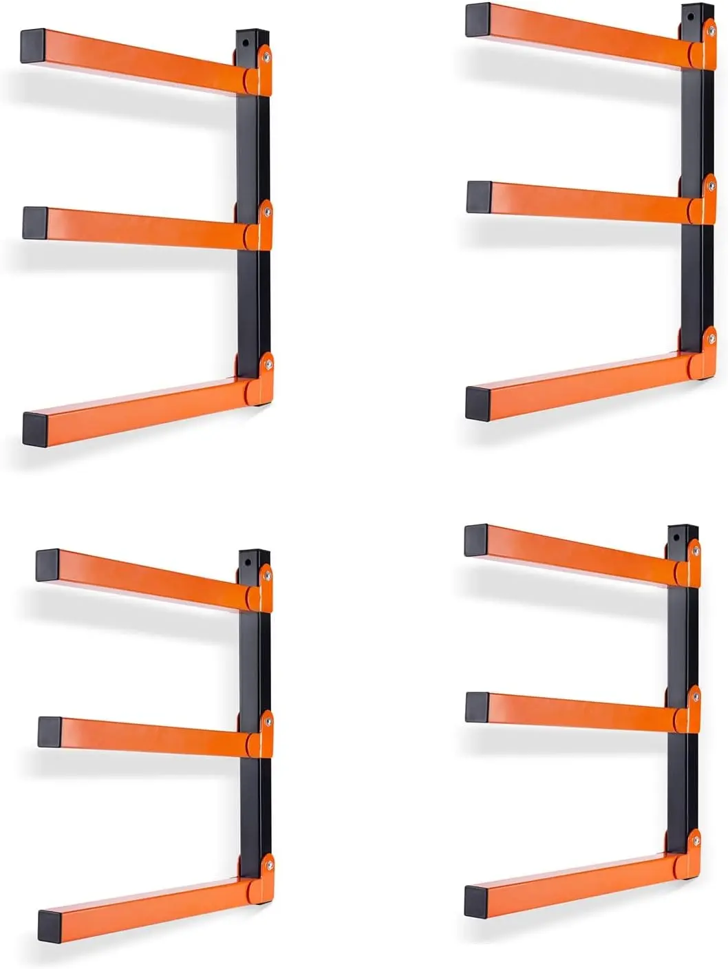 Wall Mount Wood Organizer and Lumber Storage Metal Rack with 3-Level - Indoor & Outdoor Use, 4 Pack