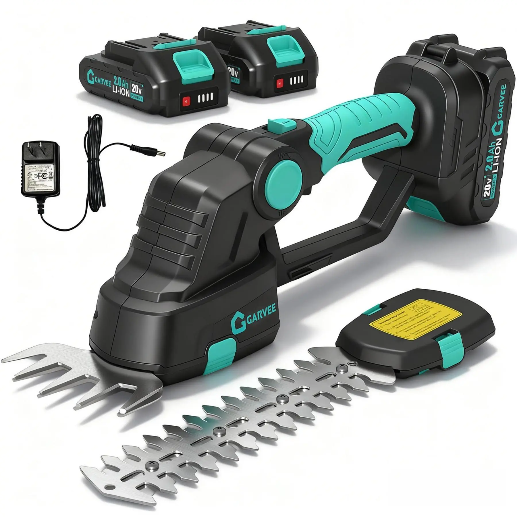GAOMON Cordless Hedge Trimmer with Battery - Grass Shear & Shrubbery Trimmer - 2 in 1 Handheld 20V Electric Grass Trimmer Hedge Shears Grass Cutter with 2 * 2.0Ah Batteries & Charge Base