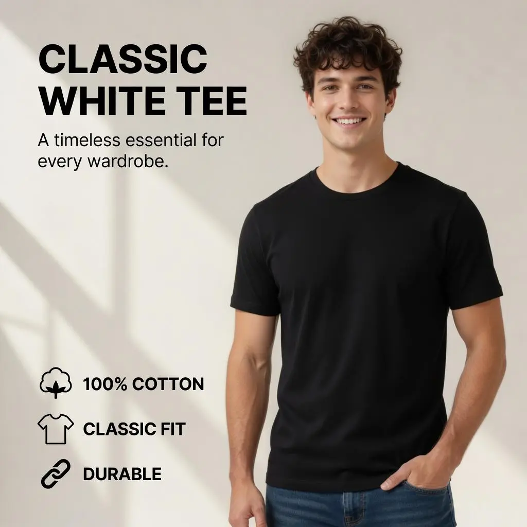Men's Heavyweight Cotton T-Shirt Pack - Premium Ribbed Knit Streetwear Tops, Jet Drape Plain Blank Oversized Baggy Crewneck Short-Sleeve, Unisex Black & White Mix, Gym & Casual Essentials