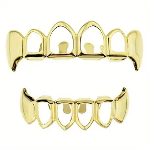 2pcs Set of Upper And Lower Dentures, Fashionable Hip-Hop Style Hollowed Out Canine Braces, Grilz Oral Daily Acrylic