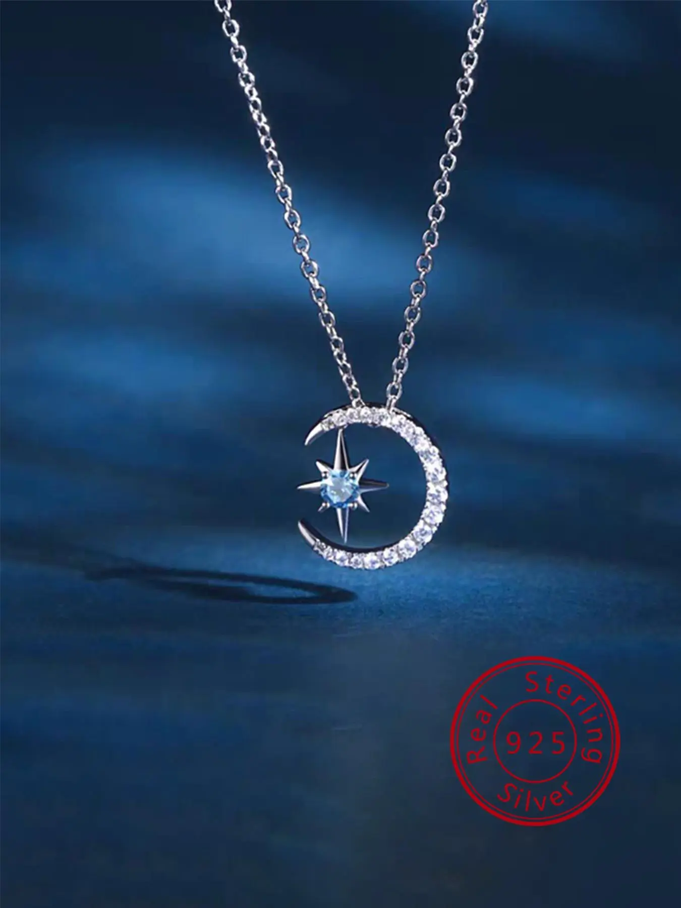 925 Sterling Silver Women's Star & Moon Design Celestial Pendant with Zirconia Necklace, Exquisite Trendy Pendant Necklace, Chic Jewelry As Gift for Girlfriend, High End Necklace, Fashion Necklace, The Moon Necklace