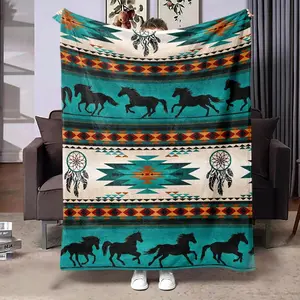 Exclusive Horse & Geometric Pattern Blanket, 1 Count Soft Comfortable Throw Blanket, Warm Napping Blanket for Home Office Travel Camping - High Quality