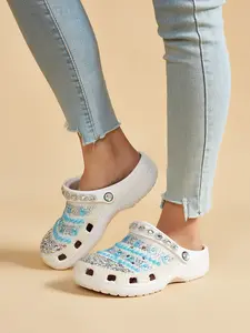 Women's Heavy-Duty Full Rhinestone Clogs - Classic Soft EVA Walking Shoes, Sparkling Slide Sandals for Beach Vacation