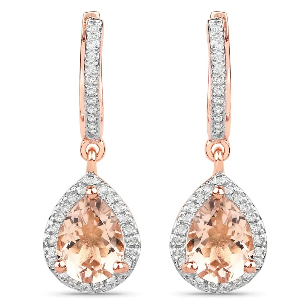 Genuine Morganite and White Topaz Rose Gold Over Silver Earrings