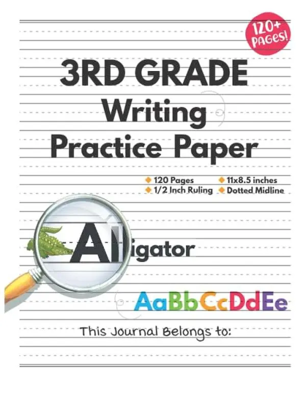 Writing Practice Paper with Dotted Lines for 3rd Grade: 120 Sheets of LinedHandwriting Paper, 1/2 Inch Rule (half) with Center Line, Notebook 11 x 8.5"