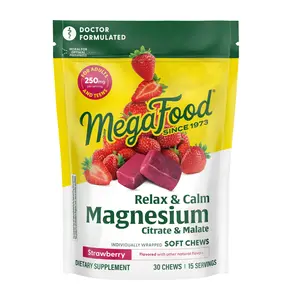 MegaFood Magnesium Soft Chews – Strawberry Flavor. Helps relax the body & promote a sense of calm. 30 Individually Wrapped Chews MegaFood Magnesium Soft Chews – Strawberry Flavor. Helps relax the body & promote a sense of calm. 30 Individually Wrapped Chews