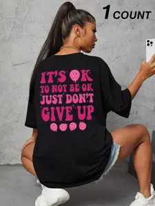 Women's Plain / Letter & Slogan Print Tee, Fashion Casual Crew Neck T-shirt for Daily Holiday Vacation Outdoor Wear, Ladies Clothes for All Seasons