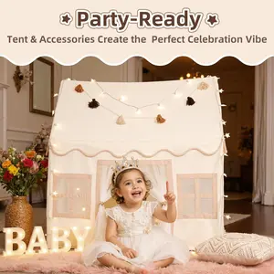Home Leisure Tent with Mat Tassel Garland Star Lights - All Occasion Gift Playhouse