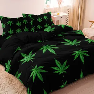 3pcs Green Maple Leaf Print Decorative Duvet Cover Set, Botanical Green Plant Pattern Bedding, Soft Breathable Polyester Microfiber, Modern Home Decor For Master Bedroom Guest Room, Twin Queen King Size (1 Duvet Cover + 2 Pillowcases,No Core)