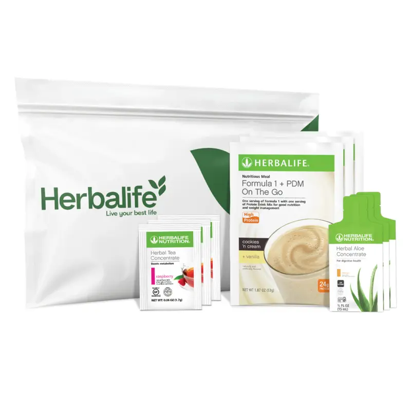 Herbalife Classics Discovery Kit 3 Count | Formula 1 + PDM On The Go Cookies & Cream | Herbal Tea Concentrate | Herbal Aloe Concentrate | Portable Drink Mixes | Single-Serve Packets | Convenient Daily Nutrition | On-The-Go Wellness Kit
