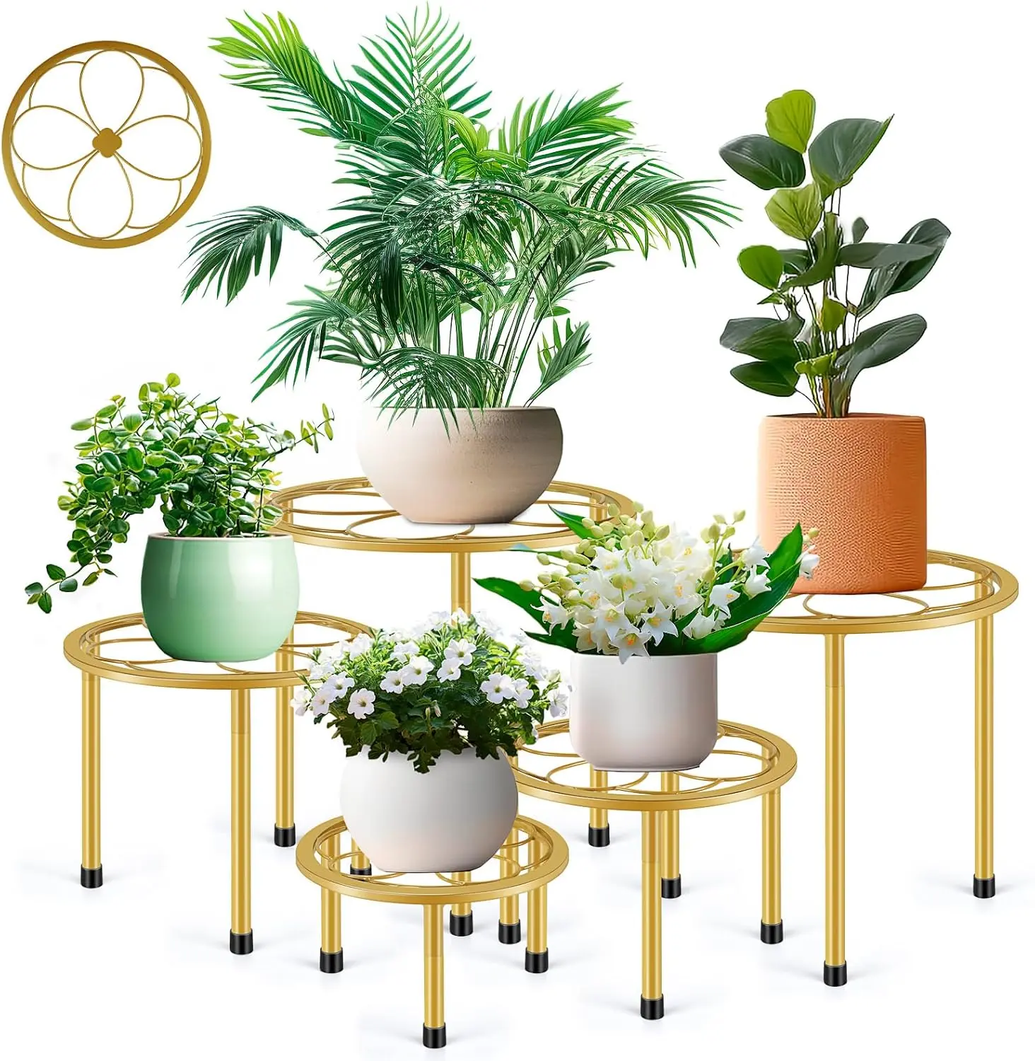 5 Pack Metal Plant Stand, Iron Plant Stands for Indoor and Outdoor, Flower Pot Stands for Multiple Plant, Black Potted Plant Holder for Garden Home