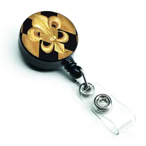 212 MAIN Black & Gold Fleur De Lis New Orleans Retractable Badge Holder - Office ID Accessory, Badge Decoration for Office Stationery & Identification Supplies