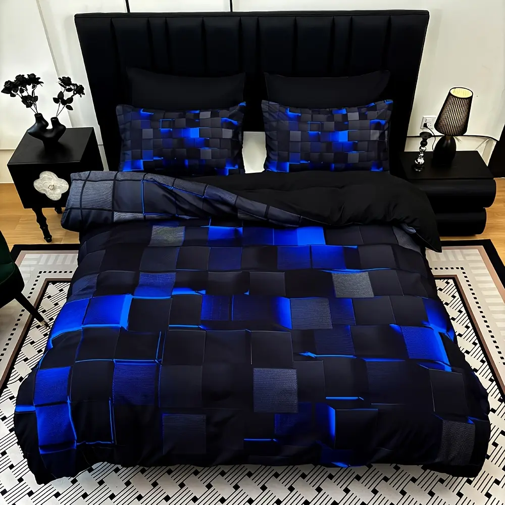 3 cool tech digital printed material quilt cover sets, four-season products, in red and blue, with four sizes (twin bed, double bed, queen size bed, king size bed) (1 bedspread + 1/2 pillowcases, no filling)