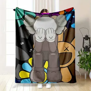 KAWS Flannel Blanket  Takashi Murakami Inspired Floral Print  Soft & Warm  Lightweight & Cozy  AntiPilling  Ideal for Home Decor  Living Room Sofa  Bedroom Throw  Dorm  Birthday Gifts  Art Lovers.