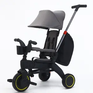 Foldable Toddler Tricycle Pushchair - Strollers for Kids, with Storage Bag, Multifunctional Tricycle for Baby, with Removable Push Handle &  Removable and Adjustable Canopy, Suitable for Outdoors