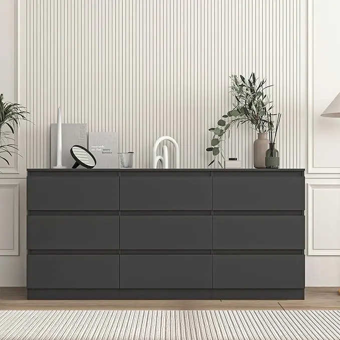 Spaco  Modern 9 Drawer Dresser with Deep Drawer,Storage Wide Chest of Drawer,Wood Bedroom Dresser with Handle-Less Design,TV Dresser for Living Room