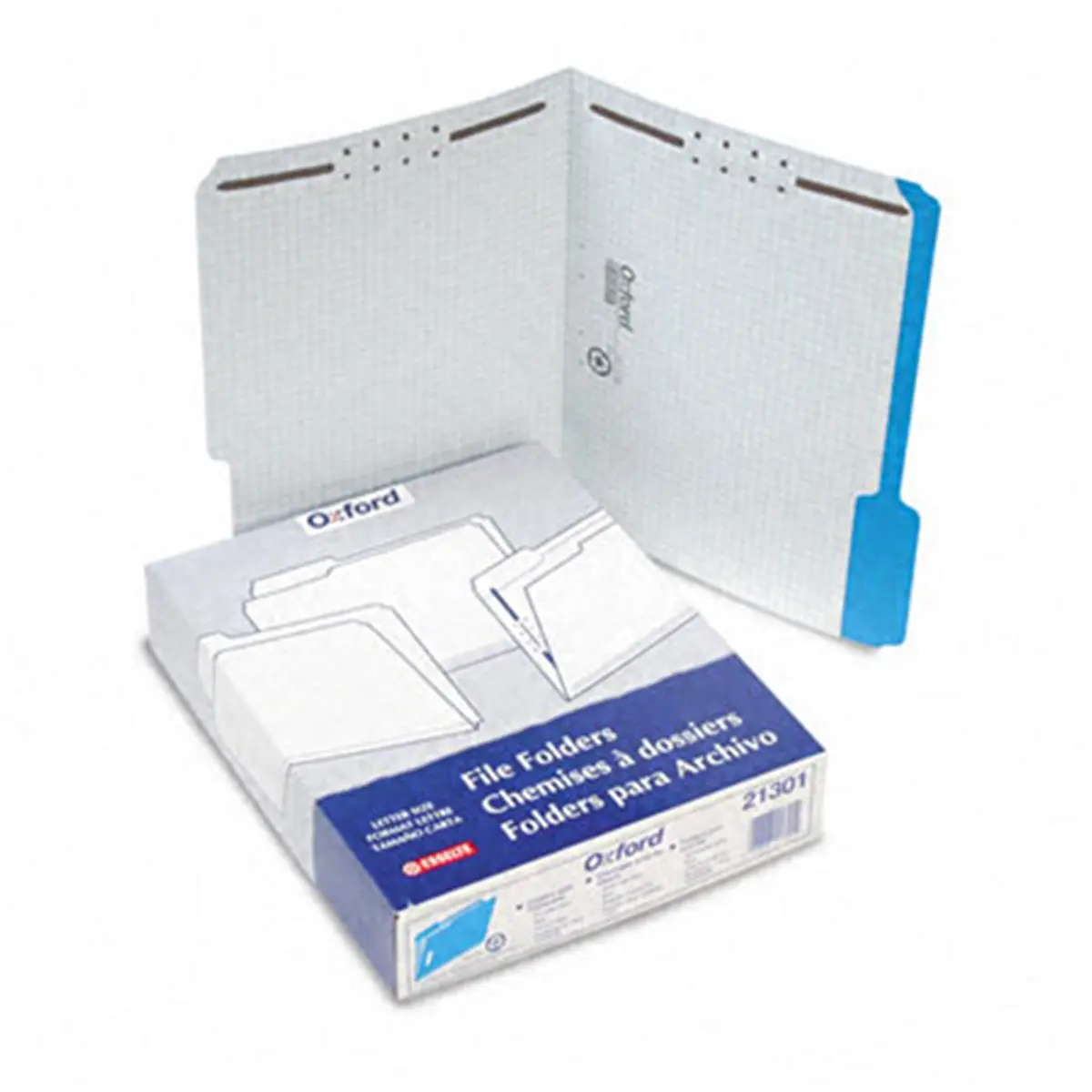 Esselte Pendaflex 21301 Letter Size File Folders - 1/3 Cut Top Tab, Double-Reinforced Top, 11 Pt. Stock, 10% Post Consumer Recycled Paper, 9.5"x12.5", Blue, Grid Interior, File Storage, 1&3 Fastener Positions, 50/Box
