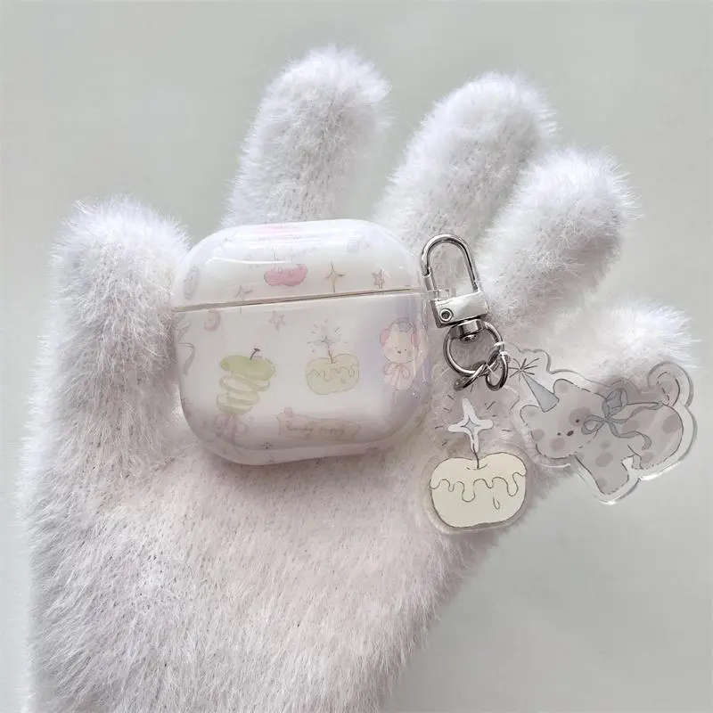 White background green apple core candle puppy headphone protective cover with apple puppy pendant for AirPods 1 2 3 4 Pro Pro2 Earphone Protective Cover