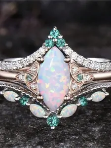 3pcs Luxury Women's Ring Set - Marquise Cut Opal, Faux Gemstone, Party Style Jewelry Gift for Fashionable Women Wedding Engagement Ring Bridal Jewelry Christmas Valentine's Day Anniversary Gifts Fashion Engagement Rings Teardrop Bridal Rings