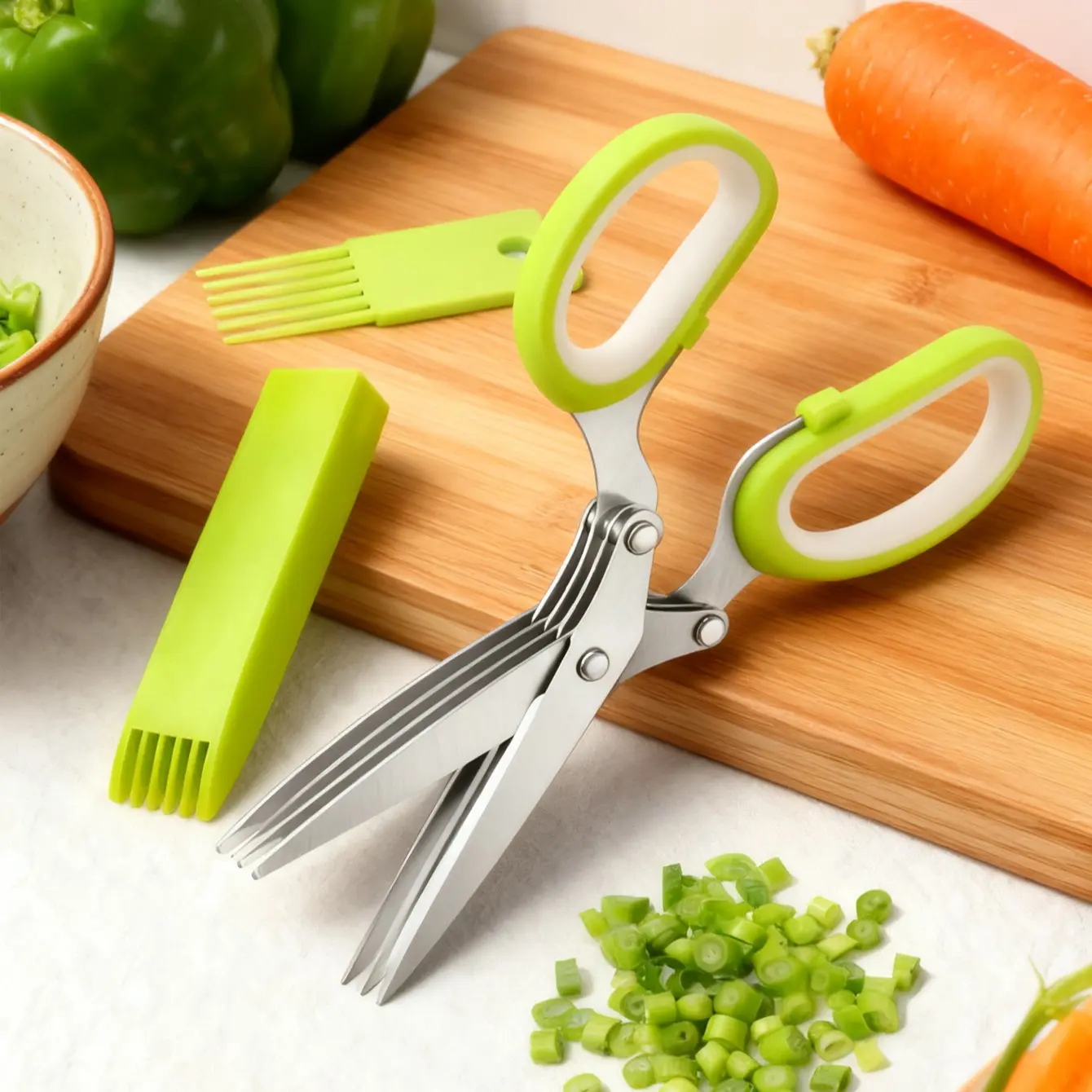 Stainless Steel Onion Scissors Set, Kitchen Herb Cutting Tool, Multifunctional Vegetable Cutter for Chives Garlic Cilantro, Durable Design