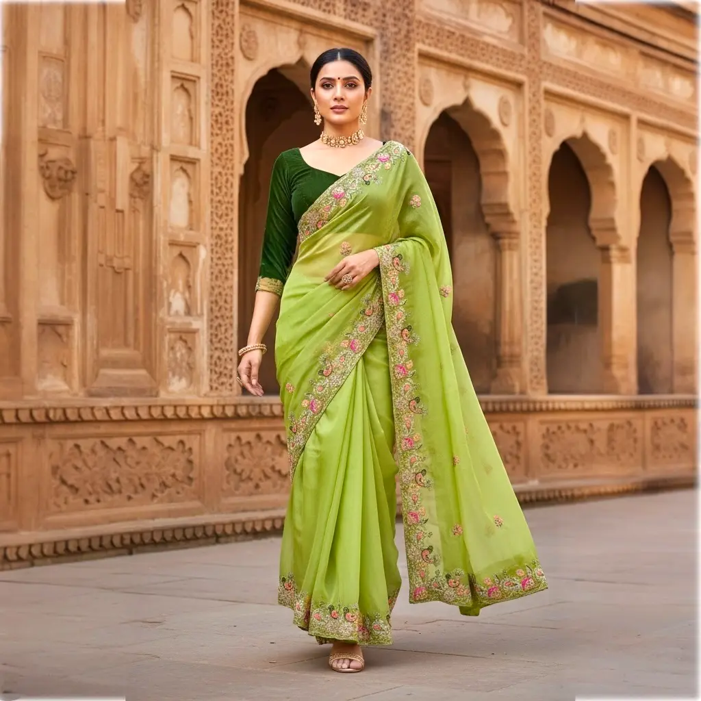 Sequin embroidered designer saree set