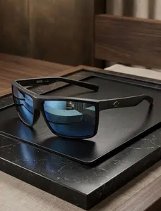 Costa Del Mar Rincon Polarized Sunglasses – Matte Black Frame with Blue Mirrored Lenses, Complete Boxed Set
