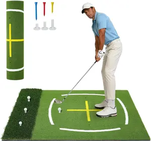 5x4ft Dual-Turf Golf Hitting Mat – Swing Path & Stance Guides – Extra-Thick PE/EVA Base – 6 Tees Included – Portable Practice Mat for Indoor & Outdoor Golf Training
