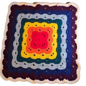 Rainbow Handmade Crochet Blanket 27 Inch by 27 Inch Square with Fluffy Cloud Like Border, Perfect for Small Laps, Babies, or Pets