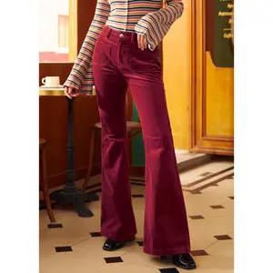 ModCloth All Aboard For Corduroy Flare Leg Pants with Pockets, Stretch Cotton - Berry Red (Sizes 2-26W)