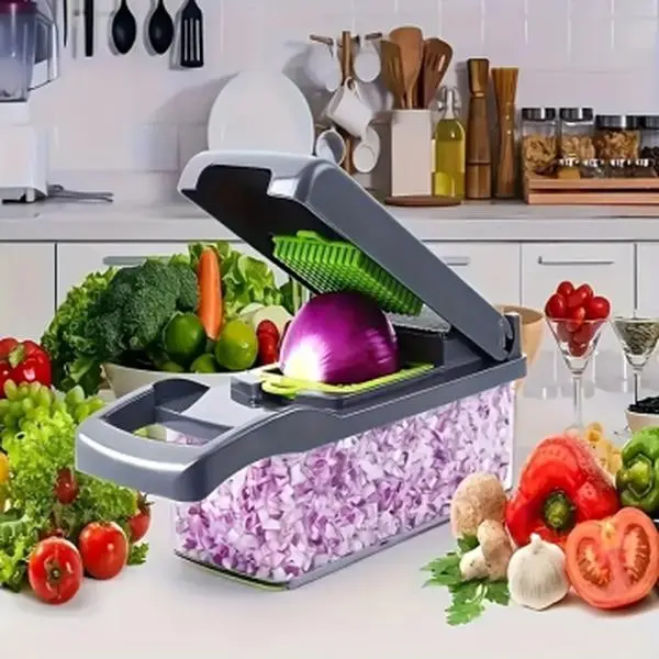 Vegetable Chopper with Container - Cheese Grater for Vegan Onions & Potatoes, Kitchen Manual Hand Cooking Gadget, Kitchen Tool for Vegetable Slicing Utensils garlic slicer chef Blades
