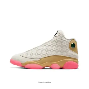 Cream and Tan High-Top Retro Sneakers with Suede Upper and Holographic Eye Detai