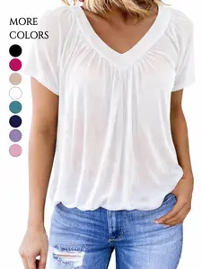 Summer Tops for Women V Neck Shorts Sleeve Casual Loose Ruched Tops Women T Shirts Clothes Trendy 2026 Elegance